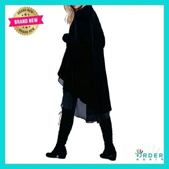 Velvet Blazer Coat Asymmetric Ruffled Long Sleeve Elegant Chic Cardigan Jacket - Picture 3 of 8